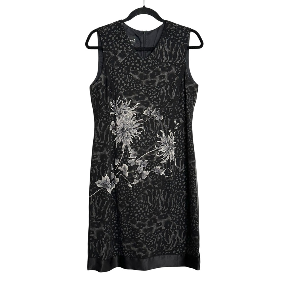 Vintage Carole Little Silk‎ Floral Dress Black 90s Sheath 8